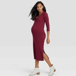 The Nines by HATCH burgundy Long Sleeve Sheath Dress